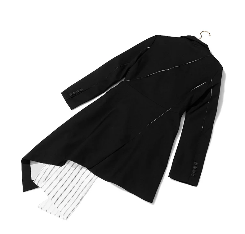 HarleyFashion Европейский Американский уличный дизайн для женщин индивидуальный ассиметричный пиджак полосатая подкладка черные блейзеры