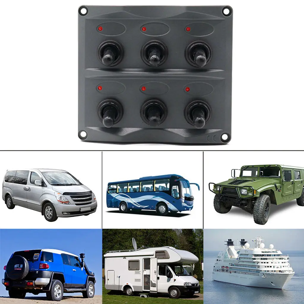 

Waterproof 12V-24V 6 Toggle Switch Panel LED Fuse Light for Auto Bar