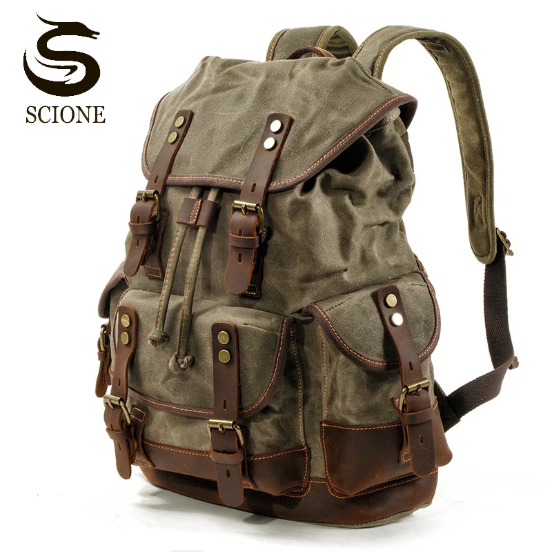 Мужские Винтажные рюкзаки мужской водонепроницаемый рюкзак из вощеного холста