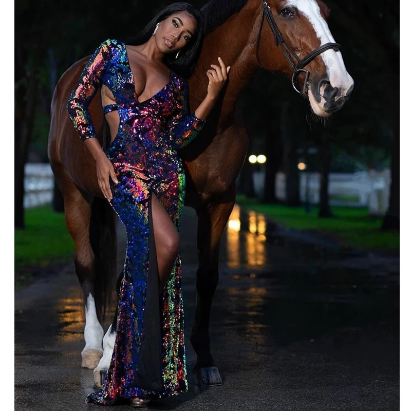 Новинка 2019 лидер продаж женское яркое вечернее длинное платье с блестками в