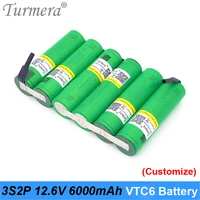 turmera 10 8v 12 6v 3s2p 6000mah li ion battery 18650 vtc6 3000mah 30a battery with soldering for screwdriver battery customized