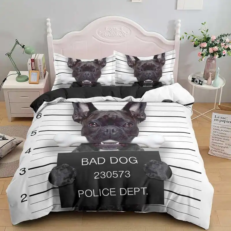 

3D Bad Black Dog White Bedding Set Digital Print Duvet Cover Pillowcase 2/3Pcs Kid Bed Single/Twin/Double/Full/ Queen/ King Size