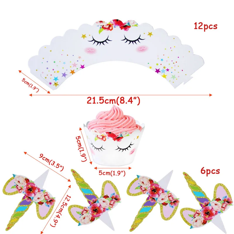 24 шт. вечерние обертки для торта с радужным единорогом украшения дня рождения