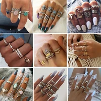 huatang vintage gold color snake rings set crystal carving geometric crown heart knuckle ring for women girls jewelry anillos