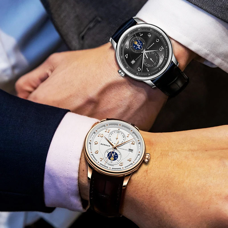 Роскошные брендовые швейцарские автоматические механические мужские часы BORMAN с