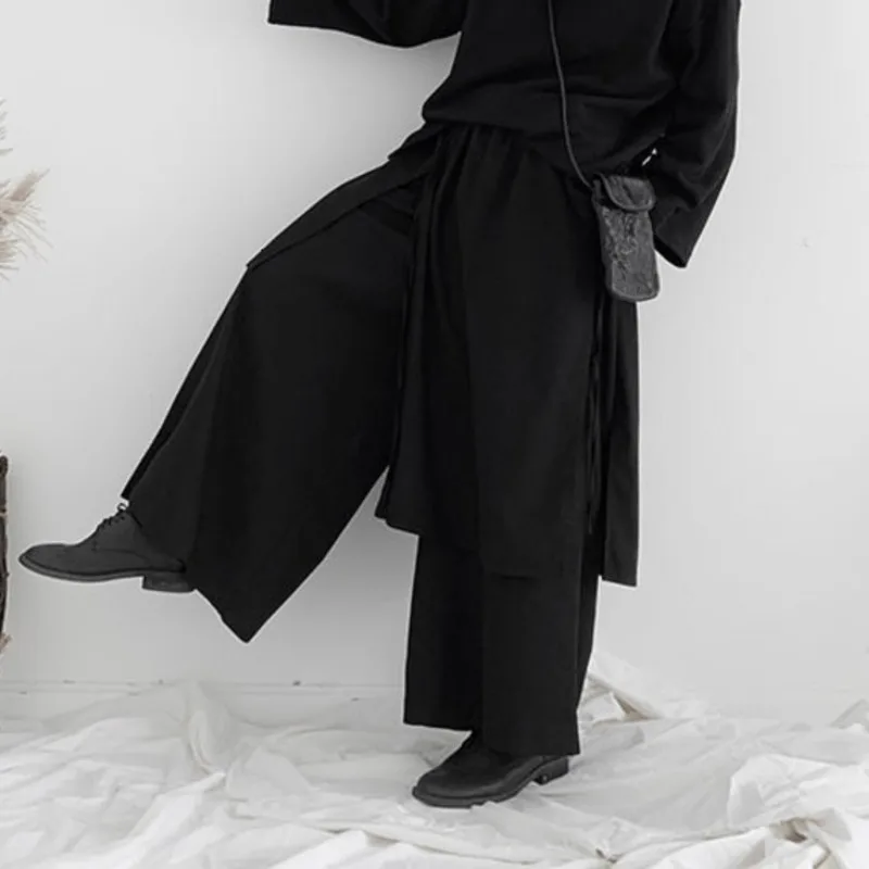 

Waist High Elastic Black False Two Wide Leg Trousers New Loose Fit Pants Women Fashion Tide Spring Autumn 2021 11A-a724