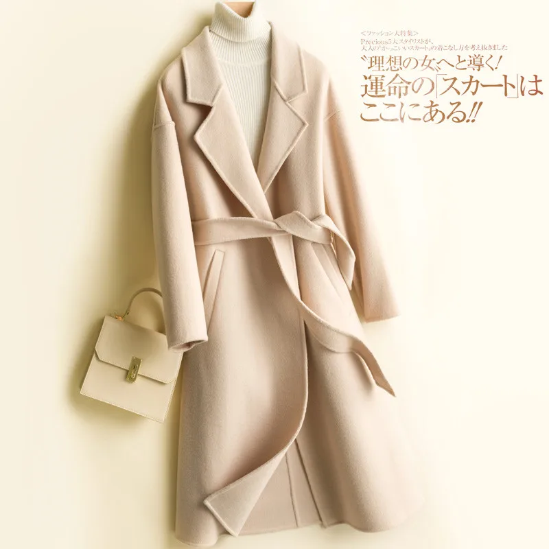 Осень зима 2019 новое женское двухстороннее шерстяное пальто Модное Длинное