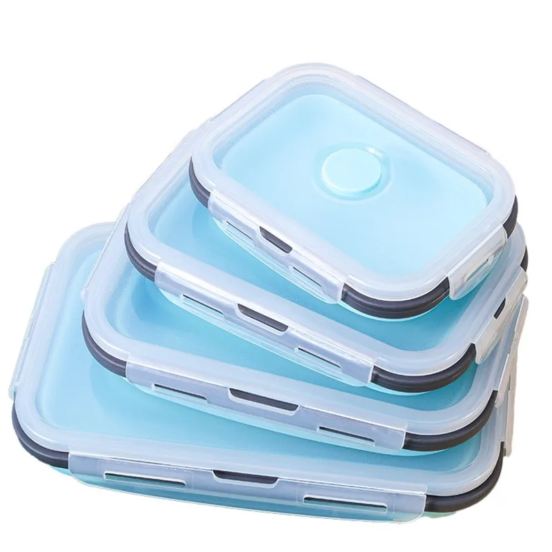 

Eco-friendly 4 Pcs Silicone Lunch Folding Box Portable Bowl Colorful Food Container Lunchbox 350/500/800/1200ml
