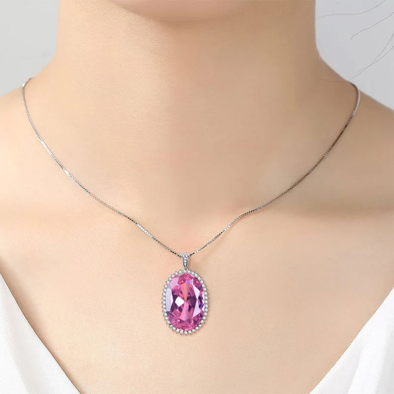 

BIJOX STORY 925 sterling silver necklace with oval shape ruby zircon pendant fine jewellery for women wedding anniversary party