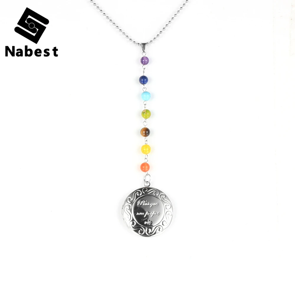 

Women Men Opening Photo Phase Box Locket Copper Pendant Necklace Natural Stone 7 Chakras Pendulum Reiki Sweater Chain Jewelry