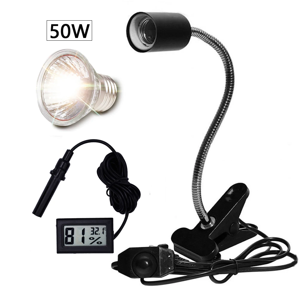 50W and Black holder UVA+ UVB 3,0 лампа для рептилий набор с зажимом для лампы держатель лампы и термометр гигрометр черепахи греется Лампа Комплект - Цвет: 50W and Black holder