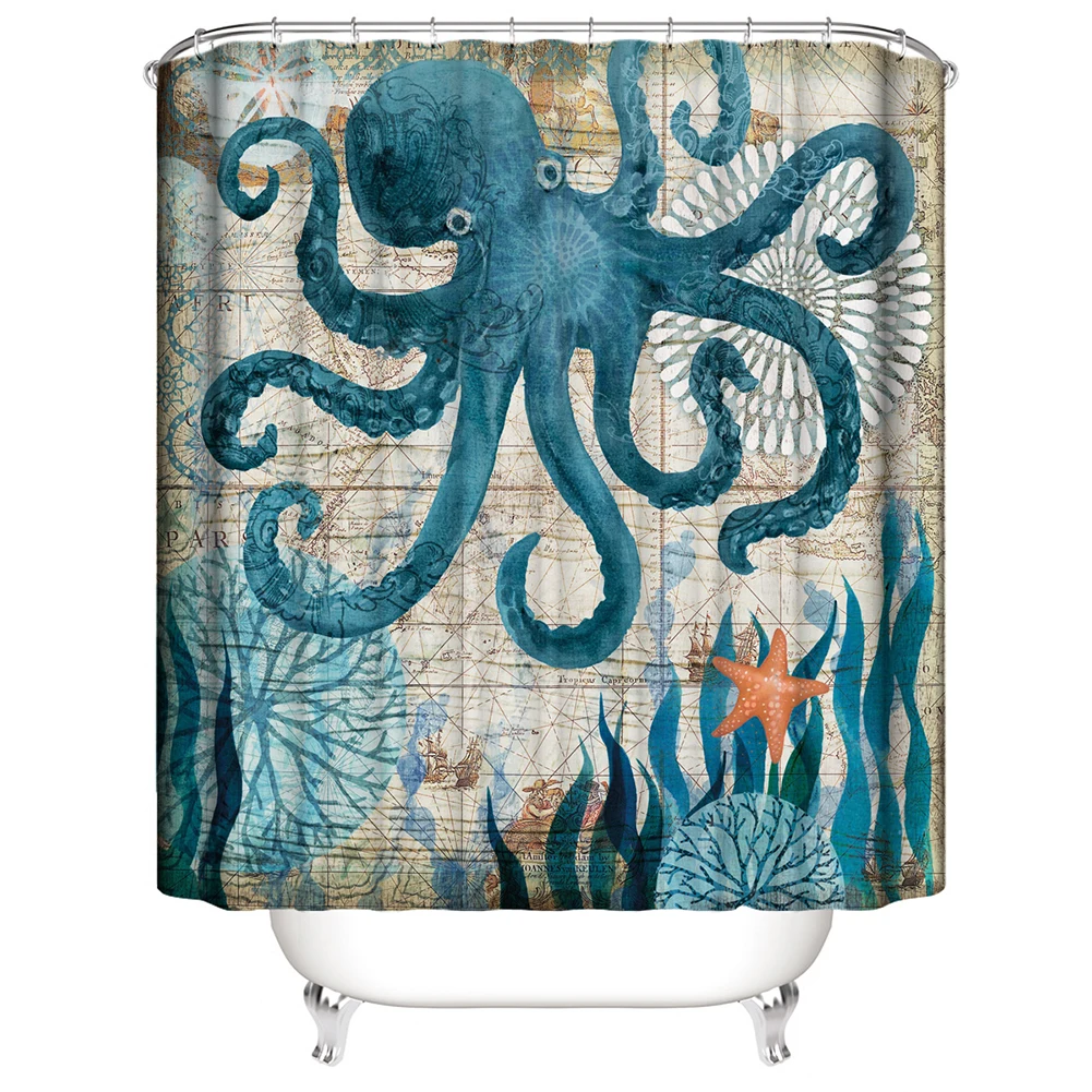 

Digital printing bathroom Shower Curtains durable waterproof fabric bath curtain set with 12 hooks Home Decoration curtain gift