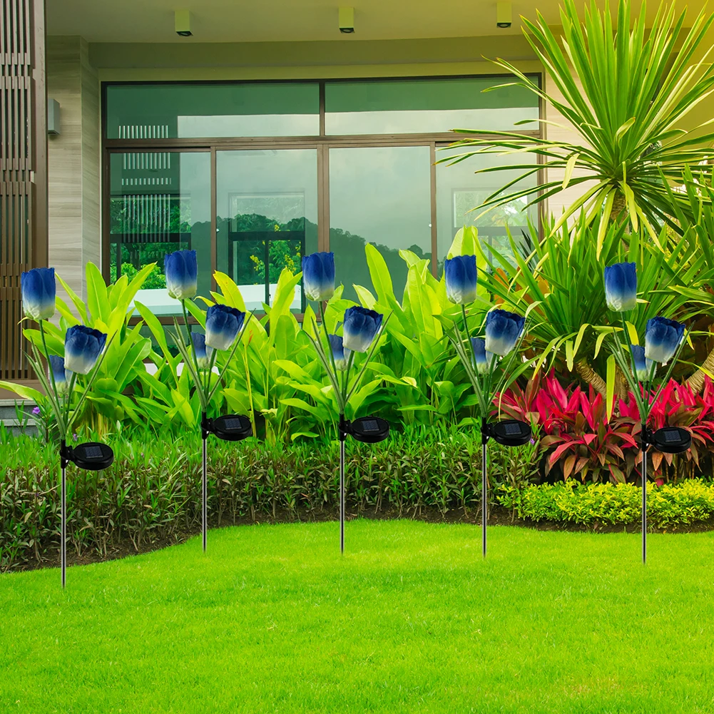 

2pcs LED Solar Light Artificial Tulip Simulation Flower Outdoor Waterproof Garden Lawn Stakes Lamps Yard Art for Home Courtyard