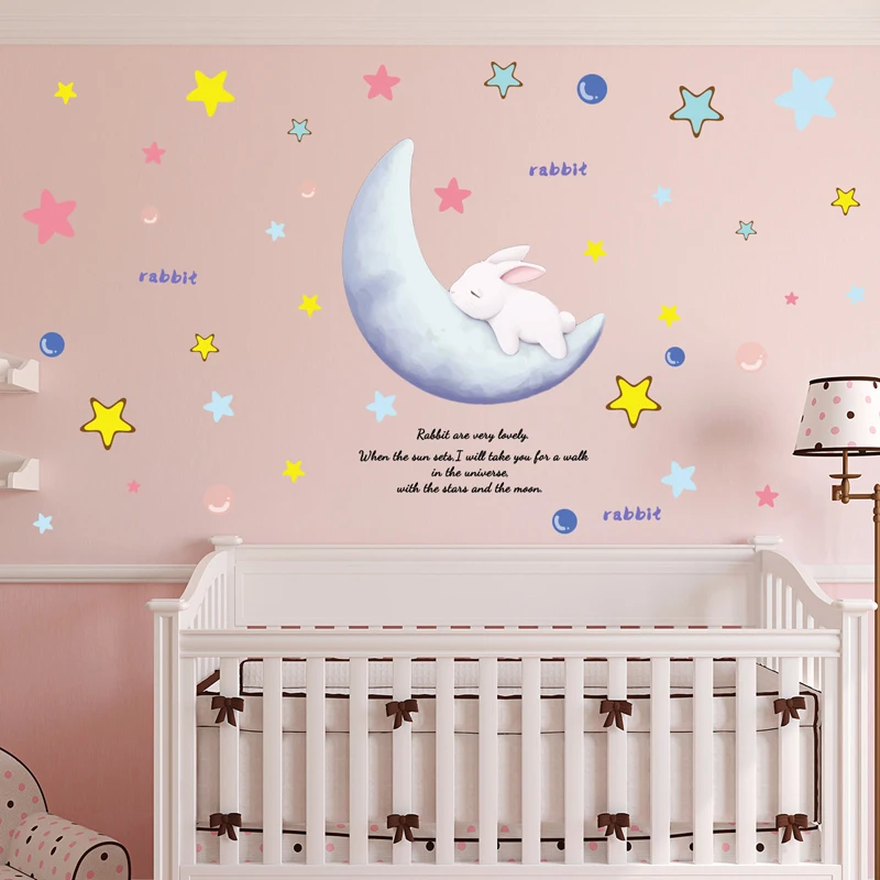 Наклейка на стену в виде кролика Луны звезды | Дом и сад
