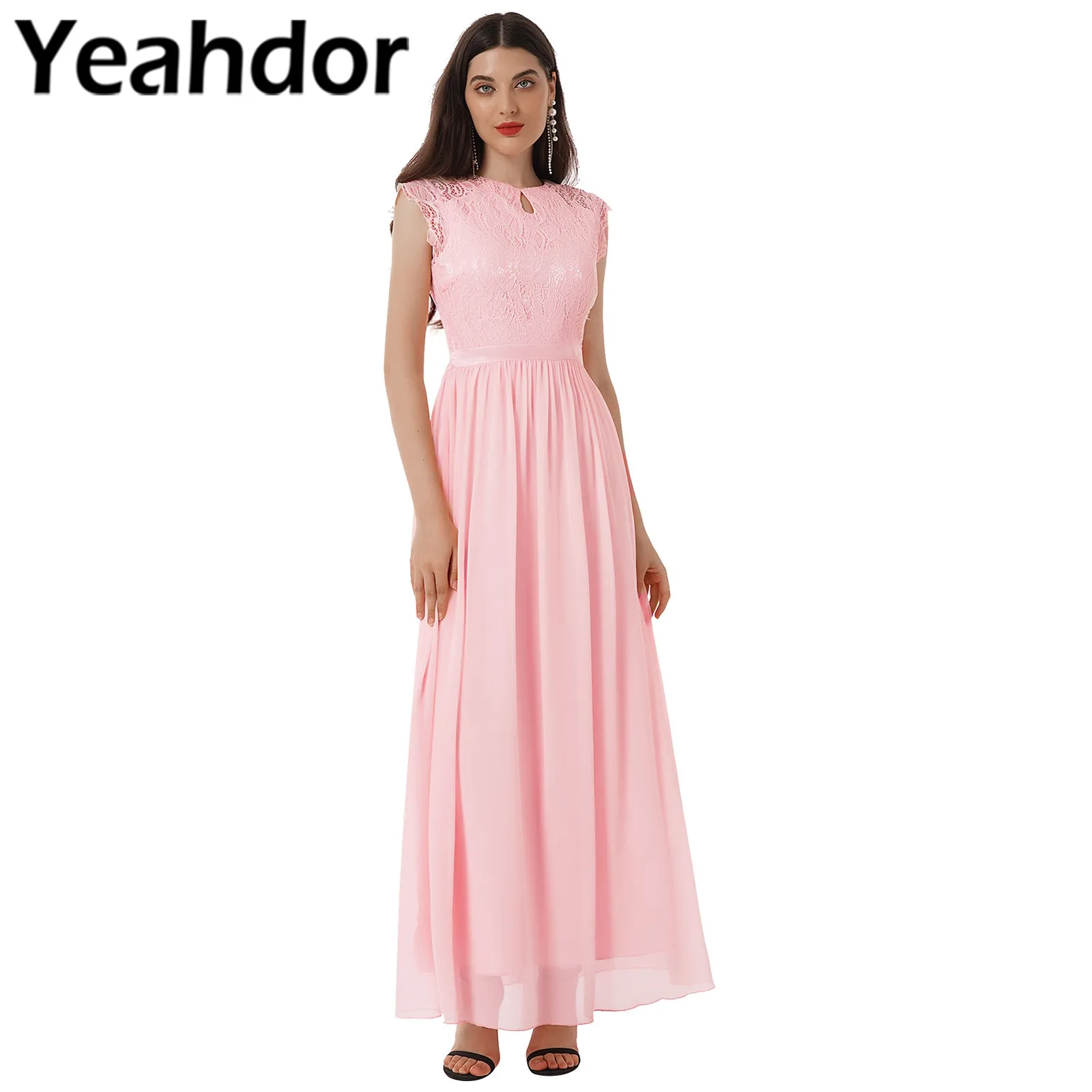 

Women Ladies Bridesmaid Dress Floor Length Elegant Floral Lace Chiffon Party Dresses Vestidos De Festa Prom Gown Wedding Costume