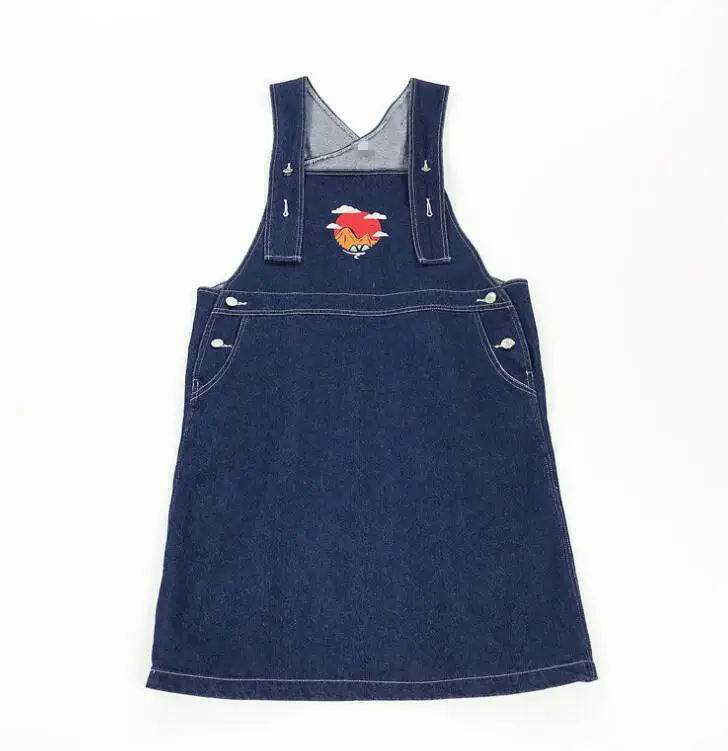 Винтаж темно синий восход солнца на бретелях с вышивкой свободное платье из