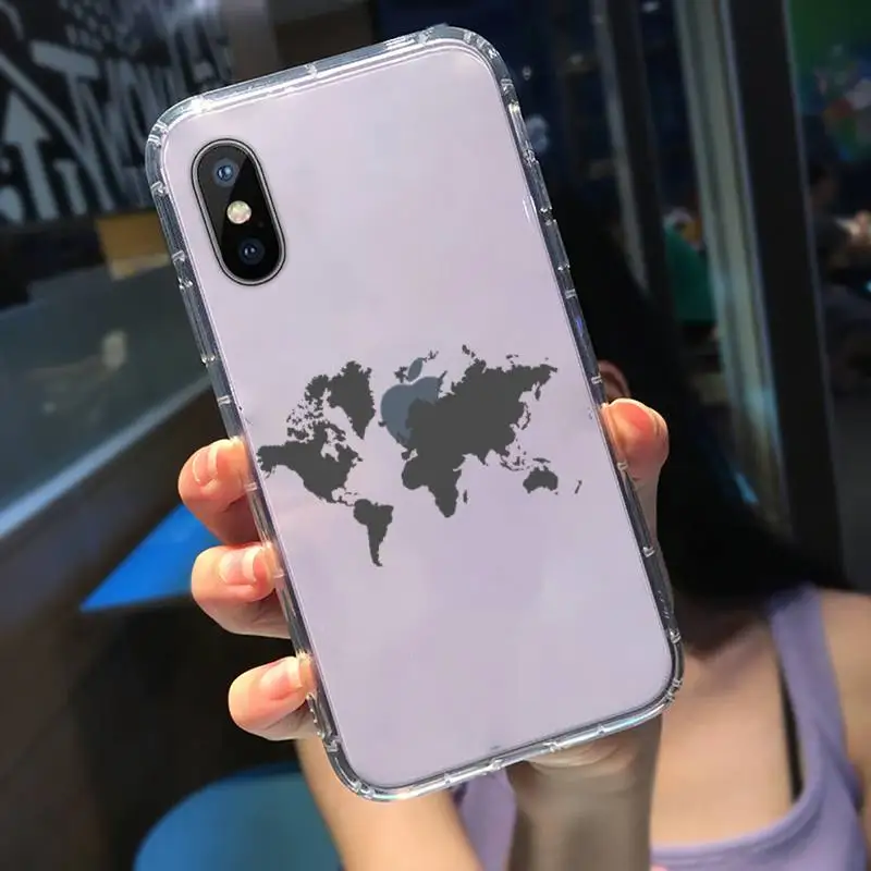 

Black line simple airplane world map Phone Case Transparent for iPhone 11 12 mini pro XS MAX 8 7 6 6S Plus X 5S SE 2020 XR
