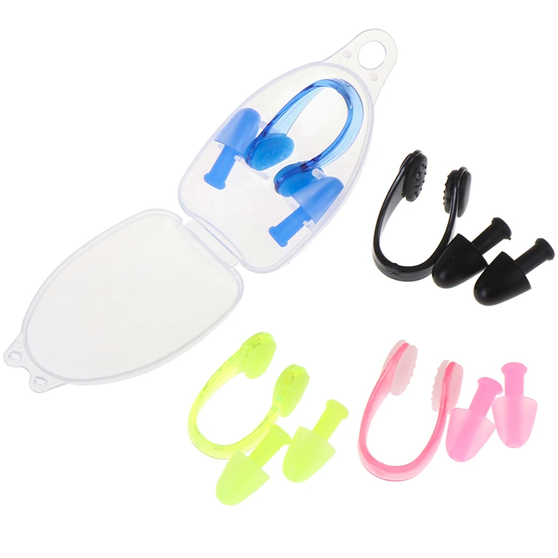 

2pcs Ear Plugs 1pcs Nose Clip Waterproof Diving Swimming Ear Plugs & Silicone Nose Clip Kit with Storage Box for Kids Adult