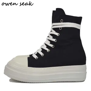 Owen Seak Women Canvas Shoes Luxury Trainers Platform Boots Lace Up Sneakers Casual Height Increasin