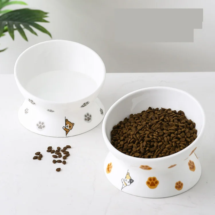 

New Cartoon Pet Bowl Pet Feeder High-foot Single Mouth Skidproof Ceramic Dog Cat Food Bowls Pets Drinking Feeding Container
