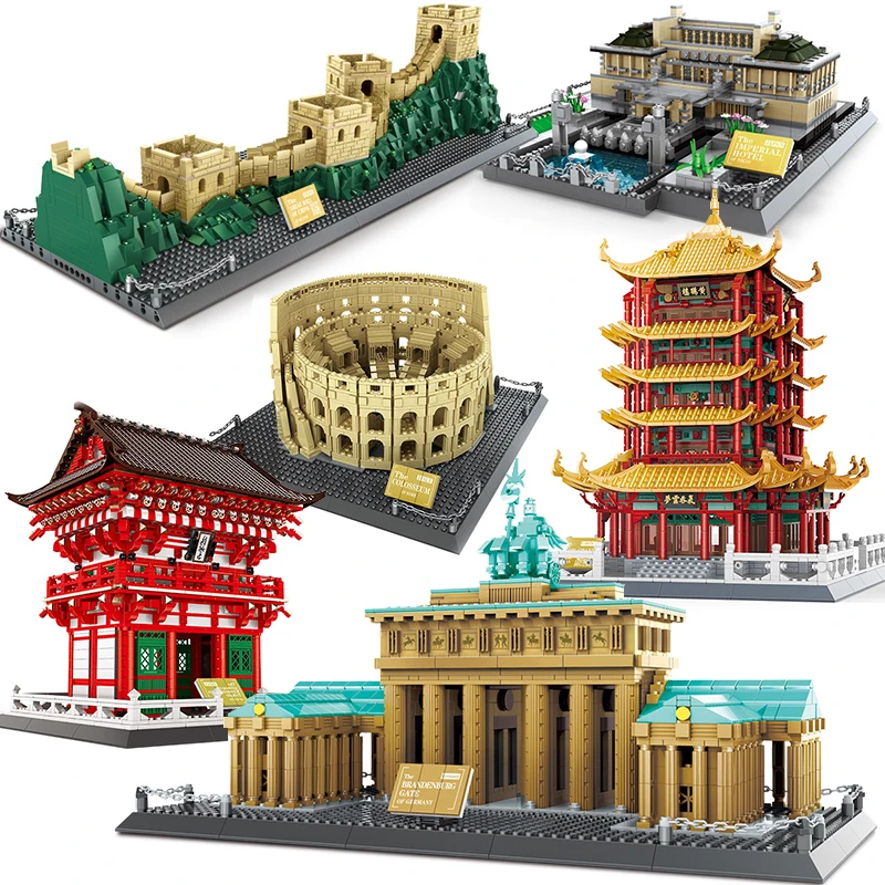 

City Architecture Building Blocks Chinese Great Wall Moscow Church New York Statue of Liberty Street Moc Model Construction Toys