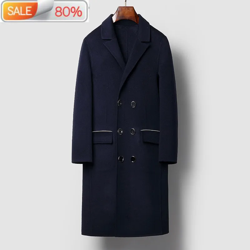 

100% Wool Coat Men Double-sided Long Overcoat Autumn Korean Mens Coats and Jackets Abrigo Hombre C04YM017 B23495