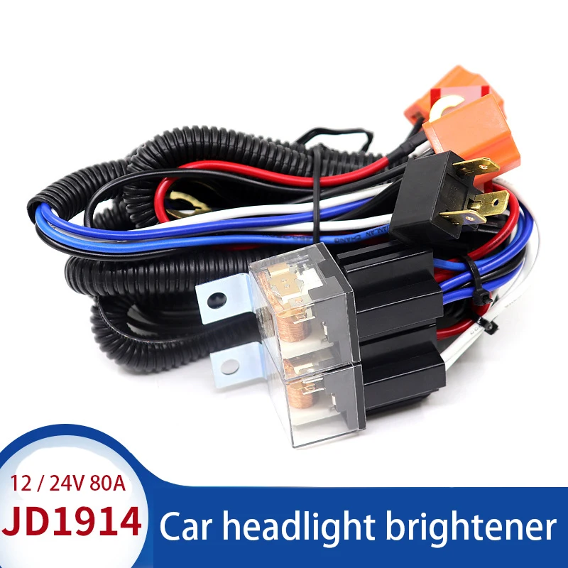 

12/24V 80A car headlight brightener strengthened wiring harness group modified headlights far and near light to add 4 lights