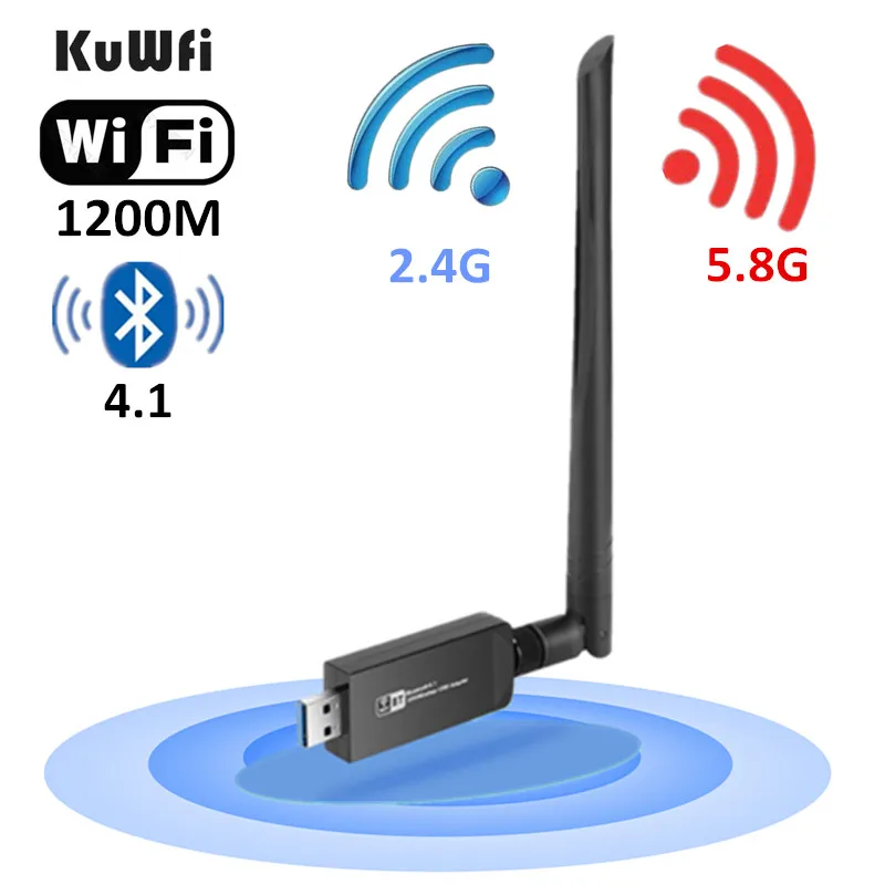 KuWFi беспроводной WiFi Bluetooth адаптер AC1200 USB 3 0 ключ двухдиапазонный 2 4G/5 8G сетевой и 4 1
