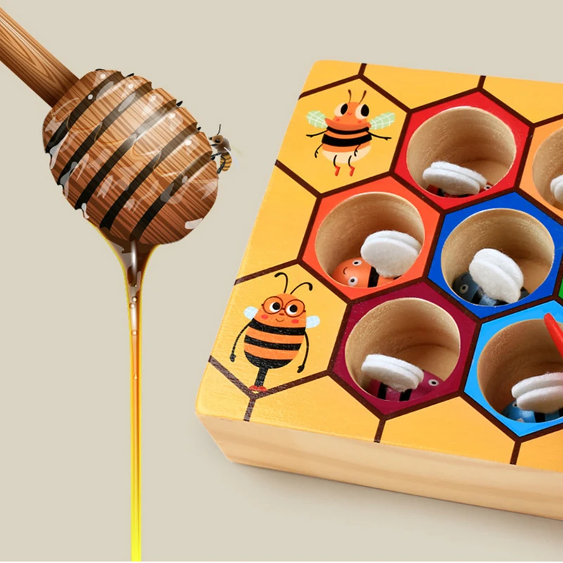 

Montessori Educational Industrious Little Bees Kids Wooden Toys for Children Interactive Beehive Game Board Funny Toy Gift