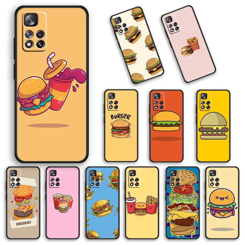 

Cute Cartoon Food Hamburger For Redmi 10 8A 9 K40 K30i 9T 10T K30T 9AT 9i 10X GO 7A K20 Silicone Pro Ultra Black Phone Case