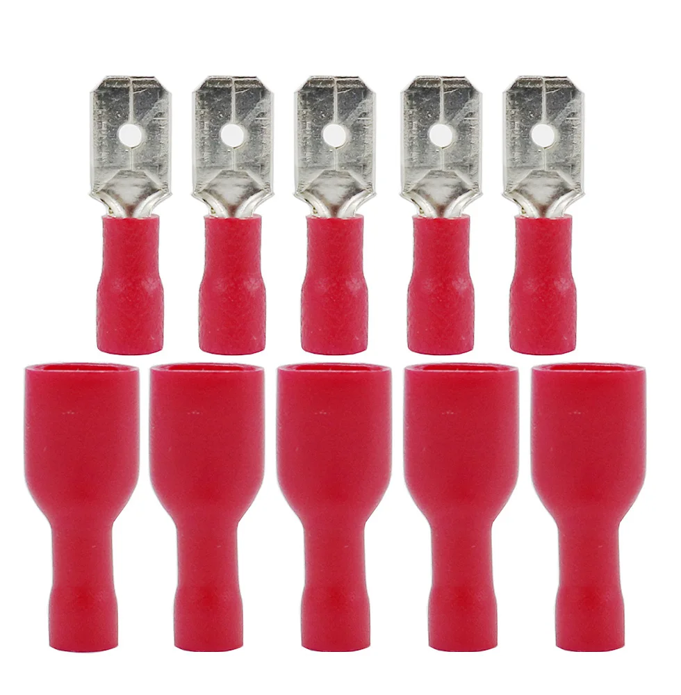 

FDFD 1.25-250 MDD1.25-250 6.3mm Red Female + Male Spade Insulated Electrical Crimp Terminal Connectors Wiring Cable Plug