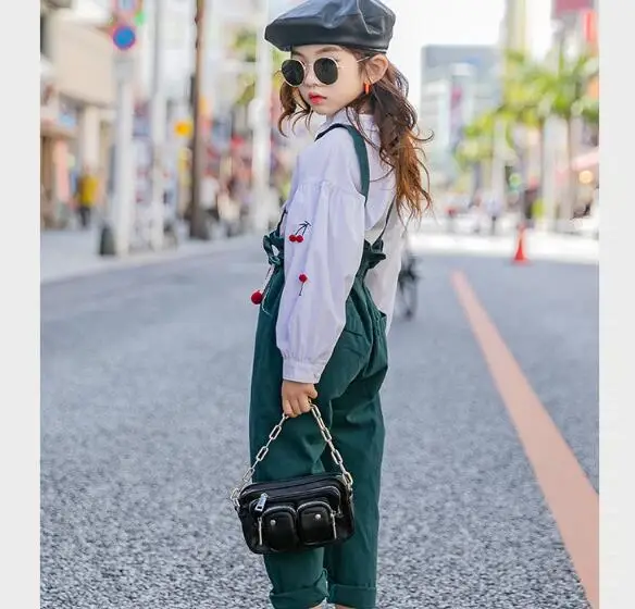 

Cultiseed Girls Cherry Shirts+Long Pant Romper 2pc Set Suits Big Children Girls Cute Birthday Party Set Kids Holiday Casual Sets