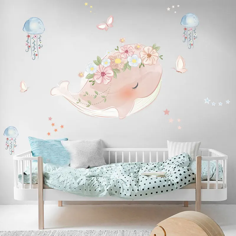 Милый Розовый Кит венок Медузы декоративные наклейки DIY домашний настенный