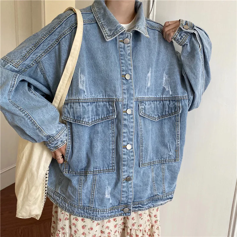 

Женская джинсовая куртка, в стиле бойфренда, в ковбойском ретро-стиле, свободная Повседневная ветровка, большие размеры, 2020