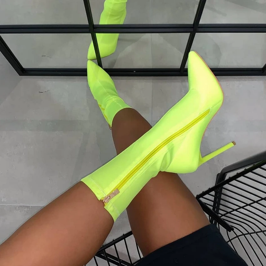 Женская зимняя обувь на каблуке 10 5 см ботильоны ботинки высоком женские носки