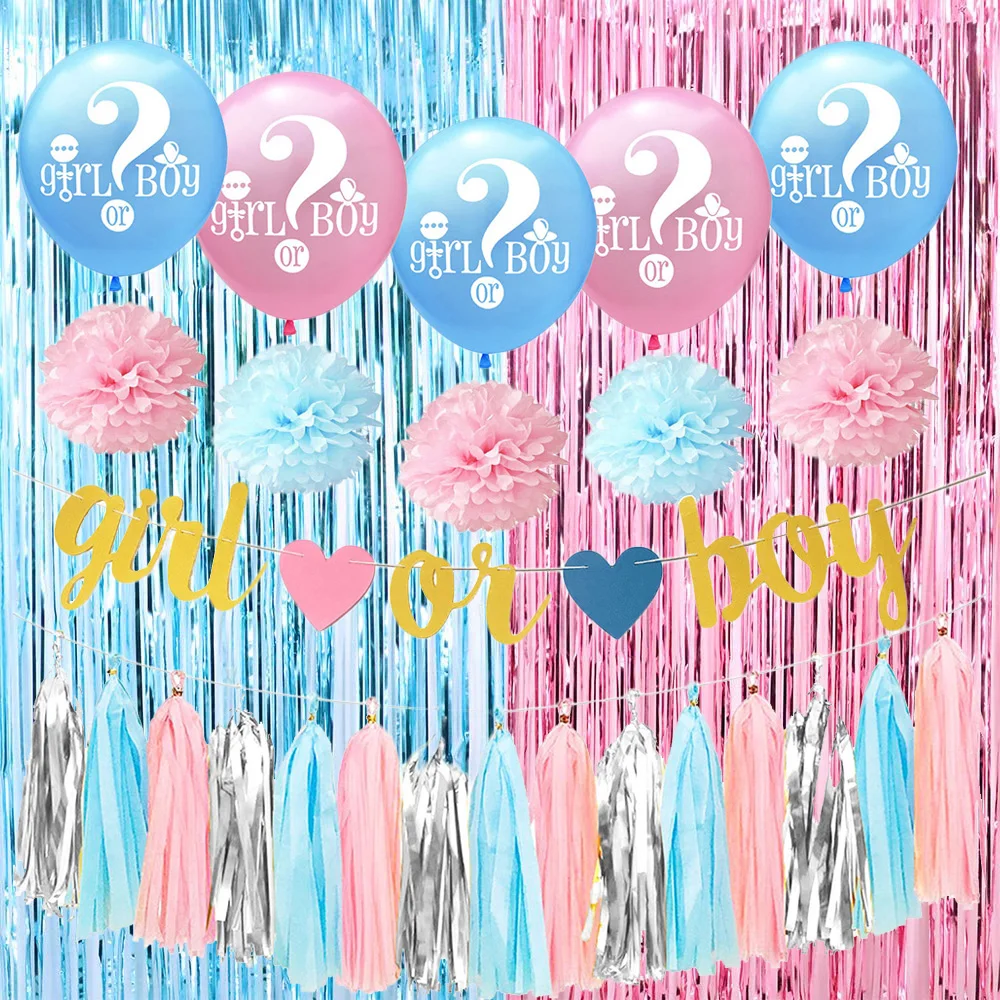 

Amawill Baby Shower, вечерние воздушные шары, набор, украшение, розовый и синий, бахрома, занавеска для мальчиков или девочек, баннер, Backdro