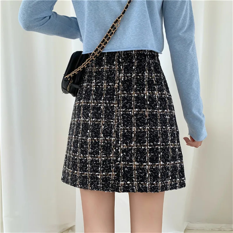 Клетчатая твидовая облегающая юбка для женщин Корейская линия Мини-Юбки Женская