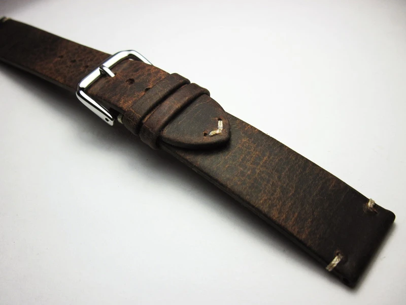 18mm 19mm 20mm 21mm 22mm Handmade High Quality Thin Vintage Crazy Horse Genuine Leather Watchband Wristband Brown Watch Straps