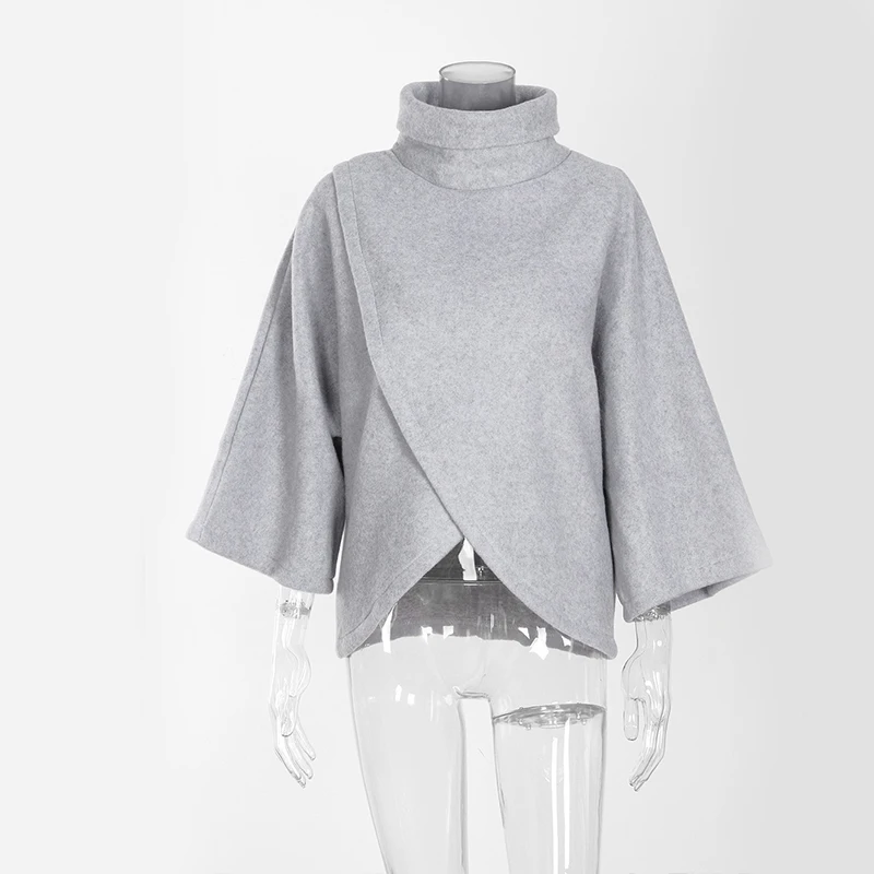 Lady's Sweater Casual Knitted Turtleneck Cloak Batwing Sleeve Solid Color Elegant Autumn Winter for Women AEHQ092 |