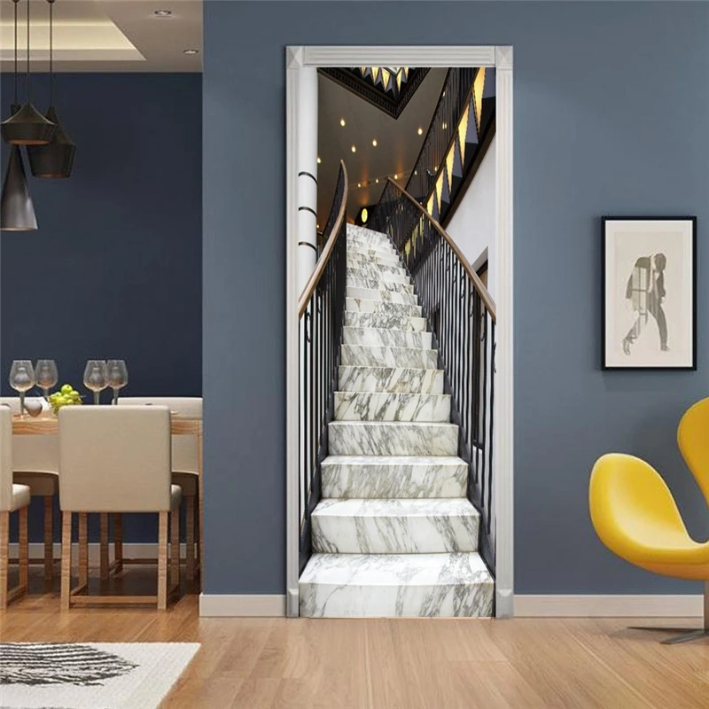 

3D View Geometric Door Stickers PVC DIY Adhesive Waterproof Wallpaper for Door Living Room Bedroom Poster Home Decor deursticker