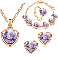 fashion cuteroman crystal zircon heart shaped simple elegant accessories necklace earrings ring bracelet set 4 pieces female