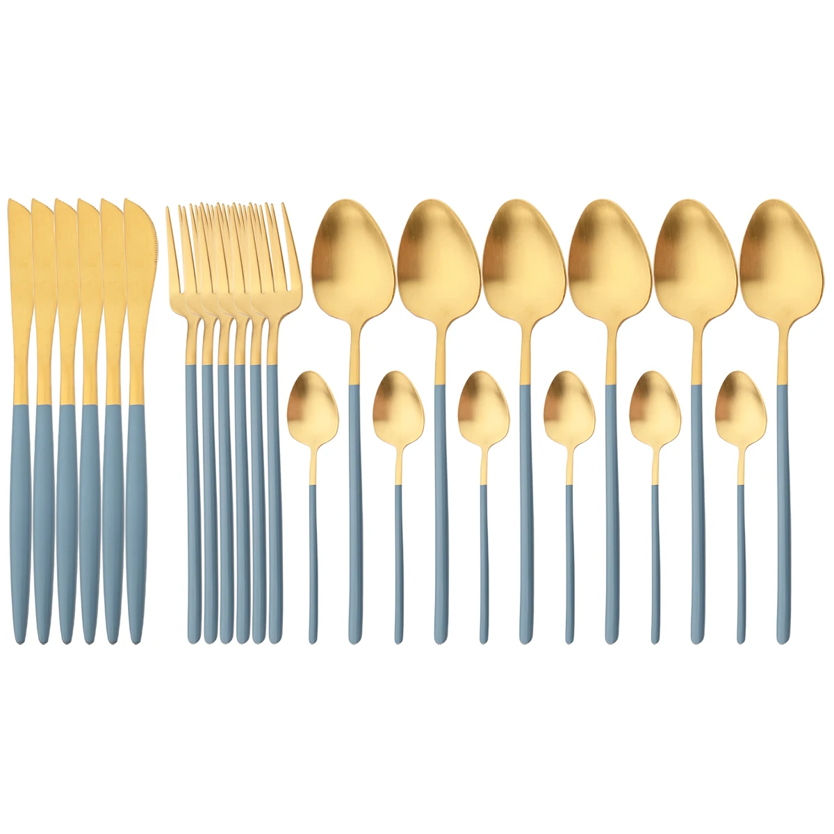 24Pcs Blue Gold Cutlery Set Knife Fork Tea Spoon Dinner Tableware 304 Stainless Steel Dinnerware Set Kitchen Flatware Silverware