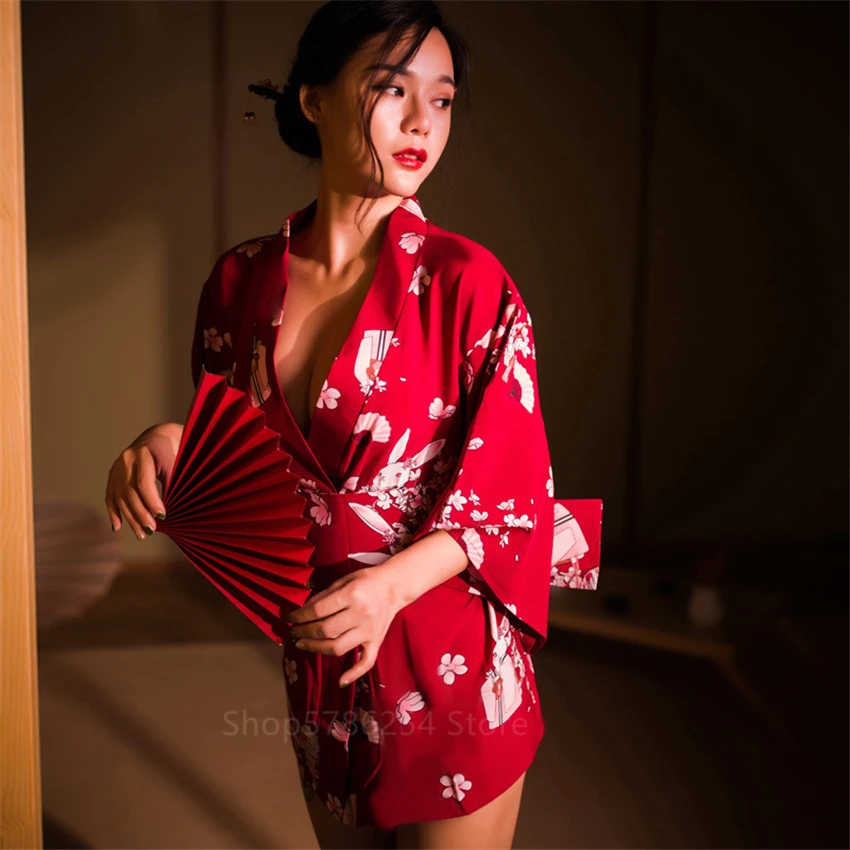 

Japanese Style Kimono Pajamas for Women Long Sleeve Sexy Bandage Print Loose Yukata Autumn Plus Size Casual Silky Robe Nightwear