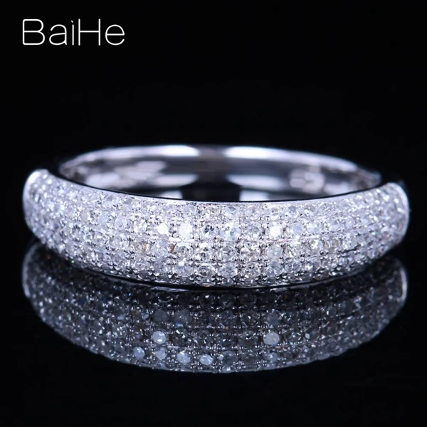 BAIHE Твердое 14 к белое золото 0.5CT сертифицировано H/SI круглой огранки из натуральных бриллиантов свадебные женские модные ювелирные изделия кольцо