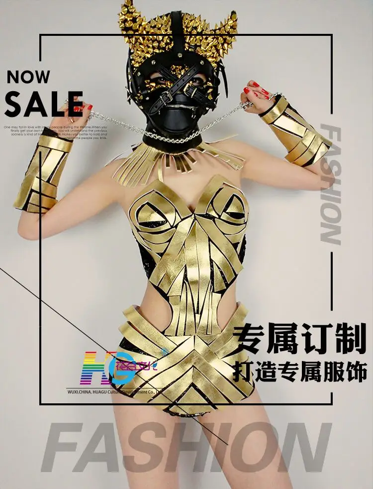 

Technology Gold Space Women Warrior Golden Series Bar Dance Team GOGO Stage Performance Halloween Custom Performance Costume
