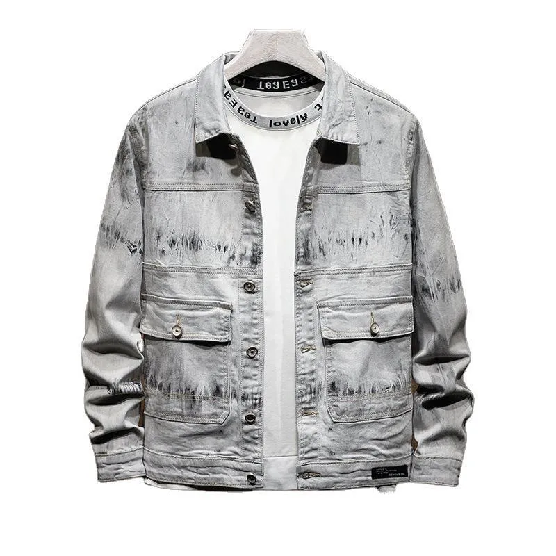 

Мужская джинсовая куртка с вышивкой MORUANCLE, винтажная джинсовая куртка-тракер в стиле ретро, верхняя одежда для мужчин, верхняя одежда