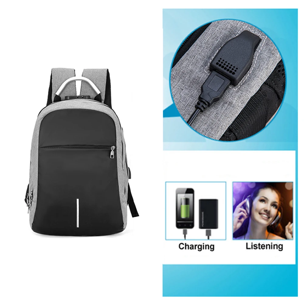 

Lightweight Storage Bag WITH USB Charging Port & Headphone Hole Zip Lock Plastic Bags Anti-theft Business Travel Laptop Backpack