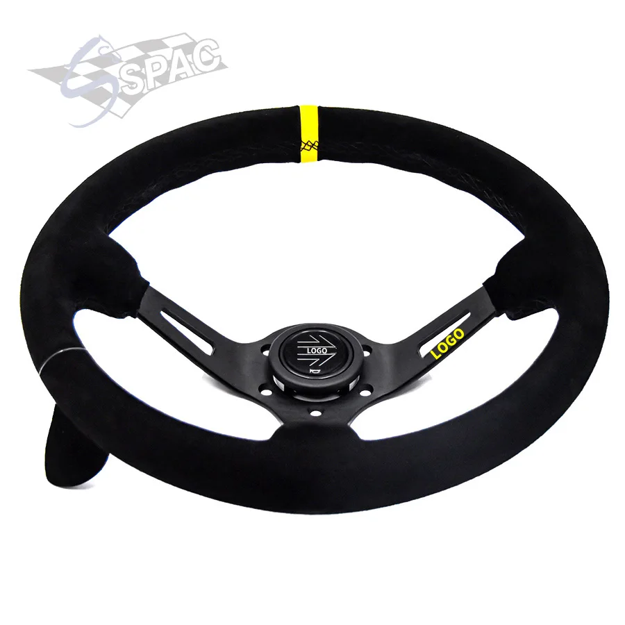 Спортивный руль для дрифтинга замшевый кожаный гоночного автомобиля с кнопкой