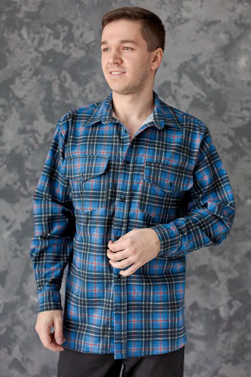 Мужская рубашка 46-72 размеры Фланель с длинным рукавом и отложным воротником на