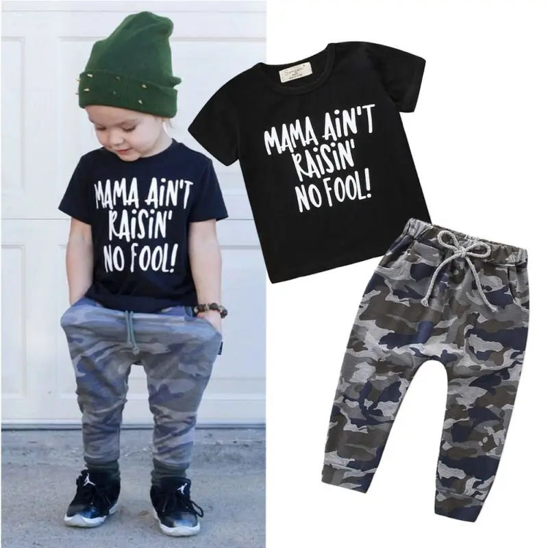 Футболка с коротким рукавом для маленьких мальчиков камуфляжные штаны крутой